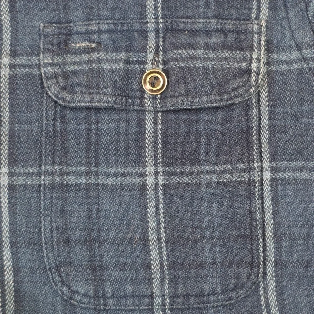 Polo Ralph Lauren Men's M Heavyweight Blue Plaid‎ Work Shirt Elbow Patches